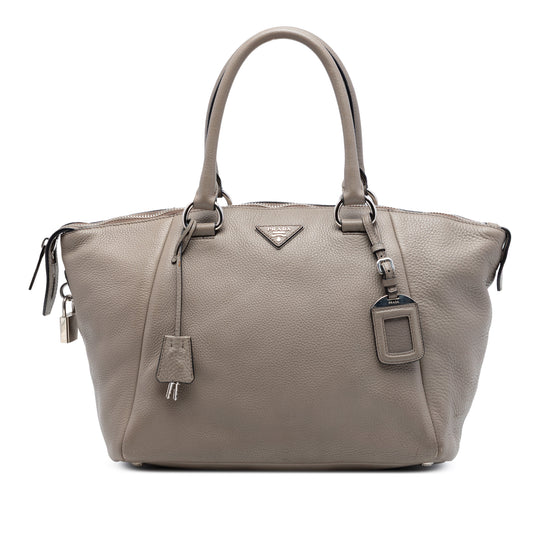 Prada Vitello Daino Double Handle Brown Calfskin