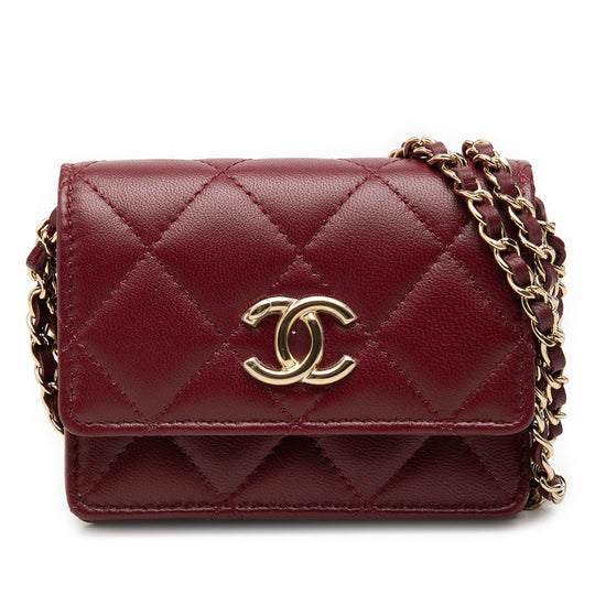 Chanel Card Holder On Chain Red Lambskin