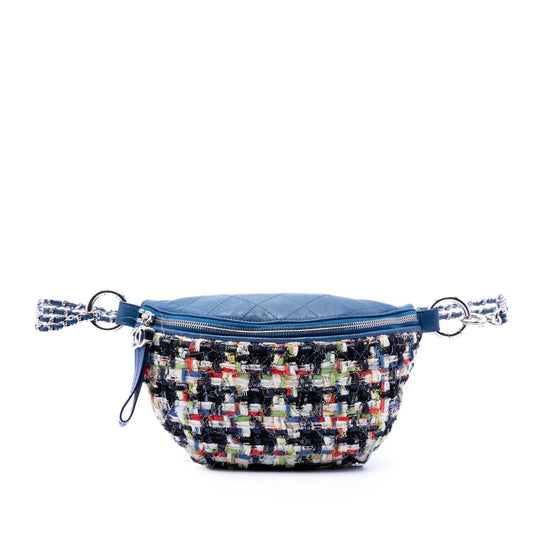 Chanel Convertible Waist Bag Blue Tweed and Calfskin