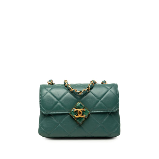Chanel Diamond Lock Flap Mini Green Lambskin