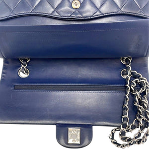 Chanel Classic Double Flap Medium Navy Lambskin Silver