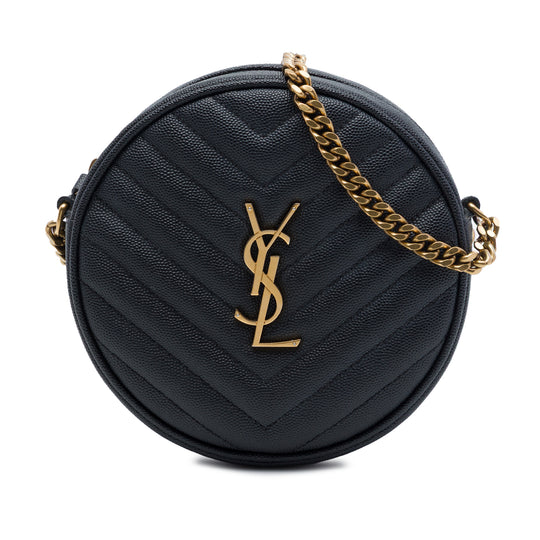 Saint Laurent Chevron Grain De Poudre Round Vinyle Camera Black Calfskin Gold