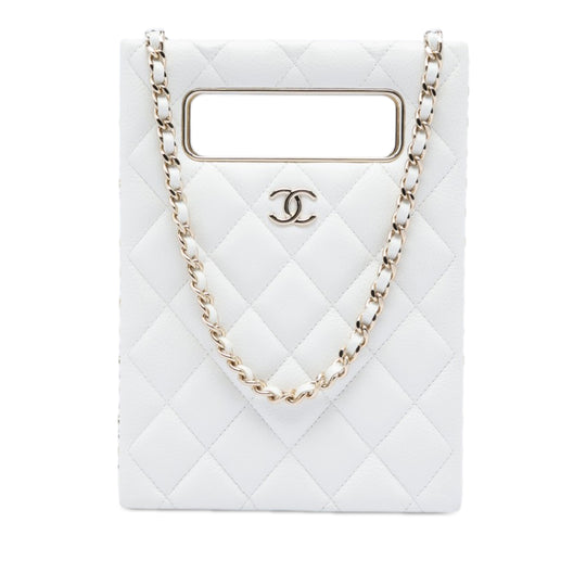 Chanel Cut Out Evening Tote Mini White Caviar Gold