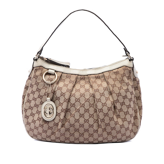 Gucci Sukey Beige GG Canvas White Calfskin