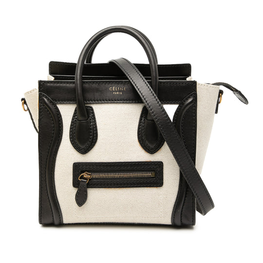 Celine Luggage Tote Nano Bicolor Canvas Calfskin