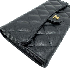 Chanel Classic Long Flap Wallet Black Caviar Gold