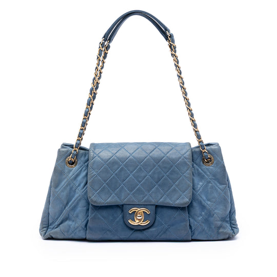 Chanel Chic Quilt Accordion Flap Medium Blue Calfskin Gold