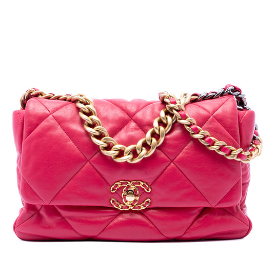 Chanel 19 Flap Large Pink Lambskin Gold