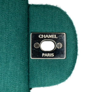 Chanel Classic Double Flap Medium Green Jersey Silver