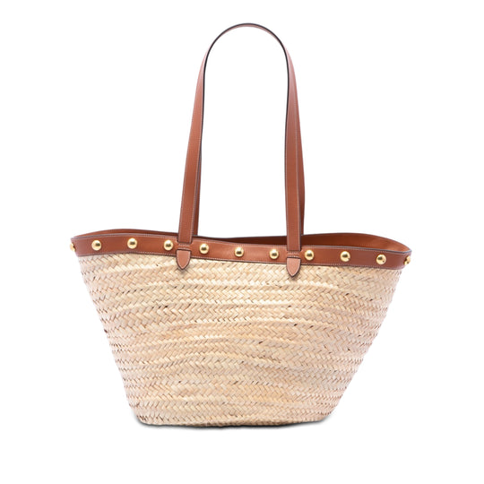 Celine Classic Studded Panier Large Beige Raffia Calfskin
