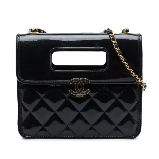 Chanel Graphic Catch Flap Mini Black Patent Leather