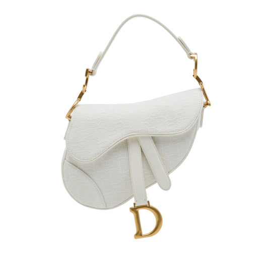 Dior Saddle Mini White Oblique Embroidered Canvas