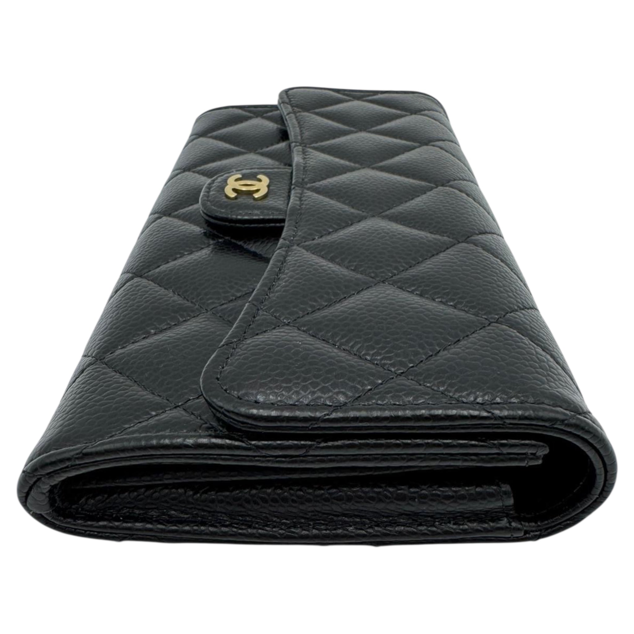 Chanel Classic Long Flap Wallet Black Caviar Gold