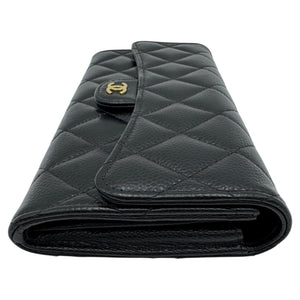Chanel Classic Long Flap Wallet Black Caviar Gold