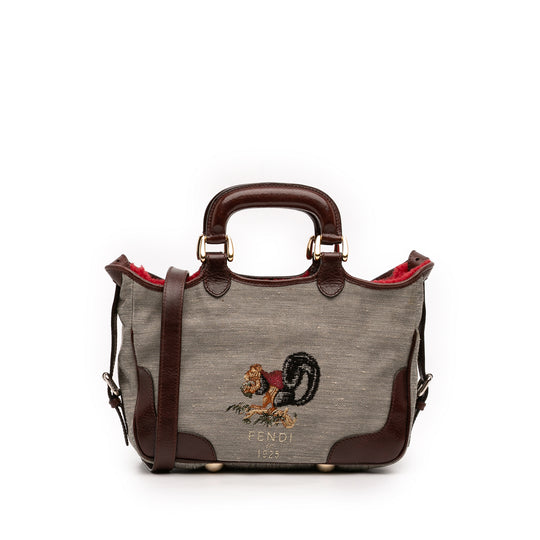 Fendi Squirrel Satchel Grey Canvas Calfskin