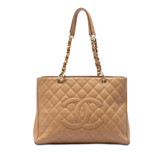 Chanel Grand Shopping Tote Beige Caviar Gold