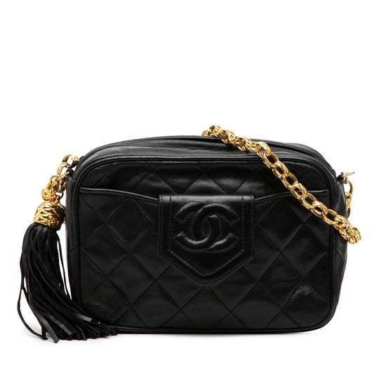 Chanel Quilted Tassel Camera Black Lambskin Gold