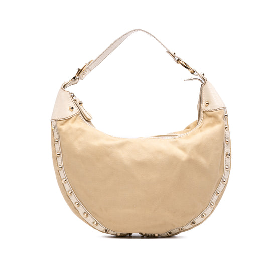 Fendi Studded Hobo Beige Canvas