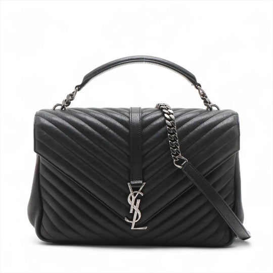 Saint Laurent College Black Leather Silver