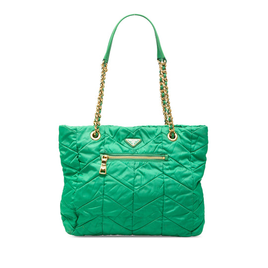 Prada Tessuto Chain Tote Green Nylon Calfskin
