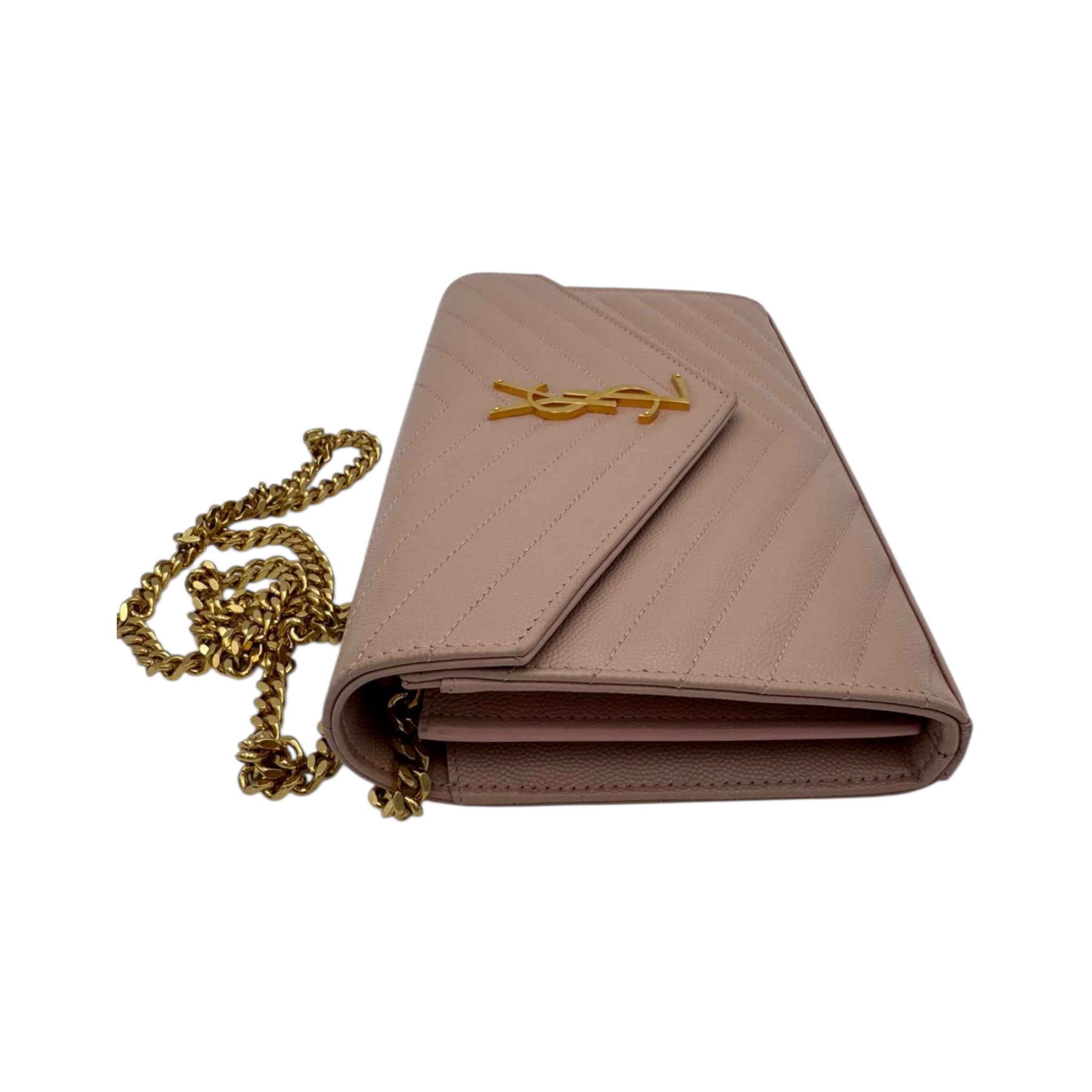 Yves Saint Laurent Cassandre Chain Wallet Light Pink