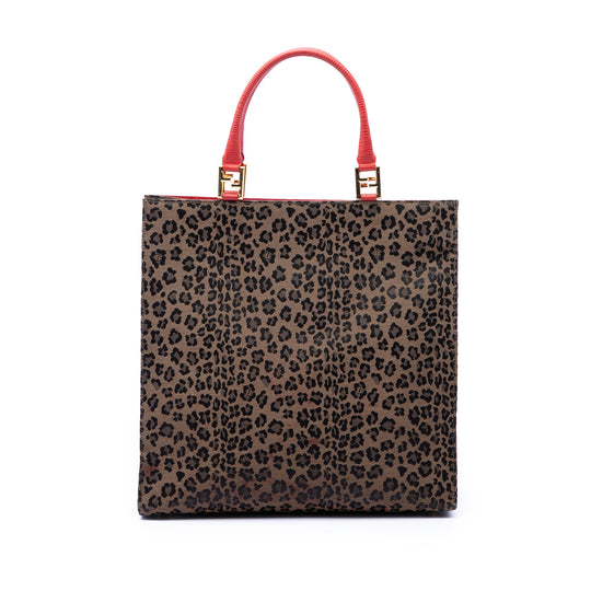 Fendi Leopard Print Tote Brown Canvas