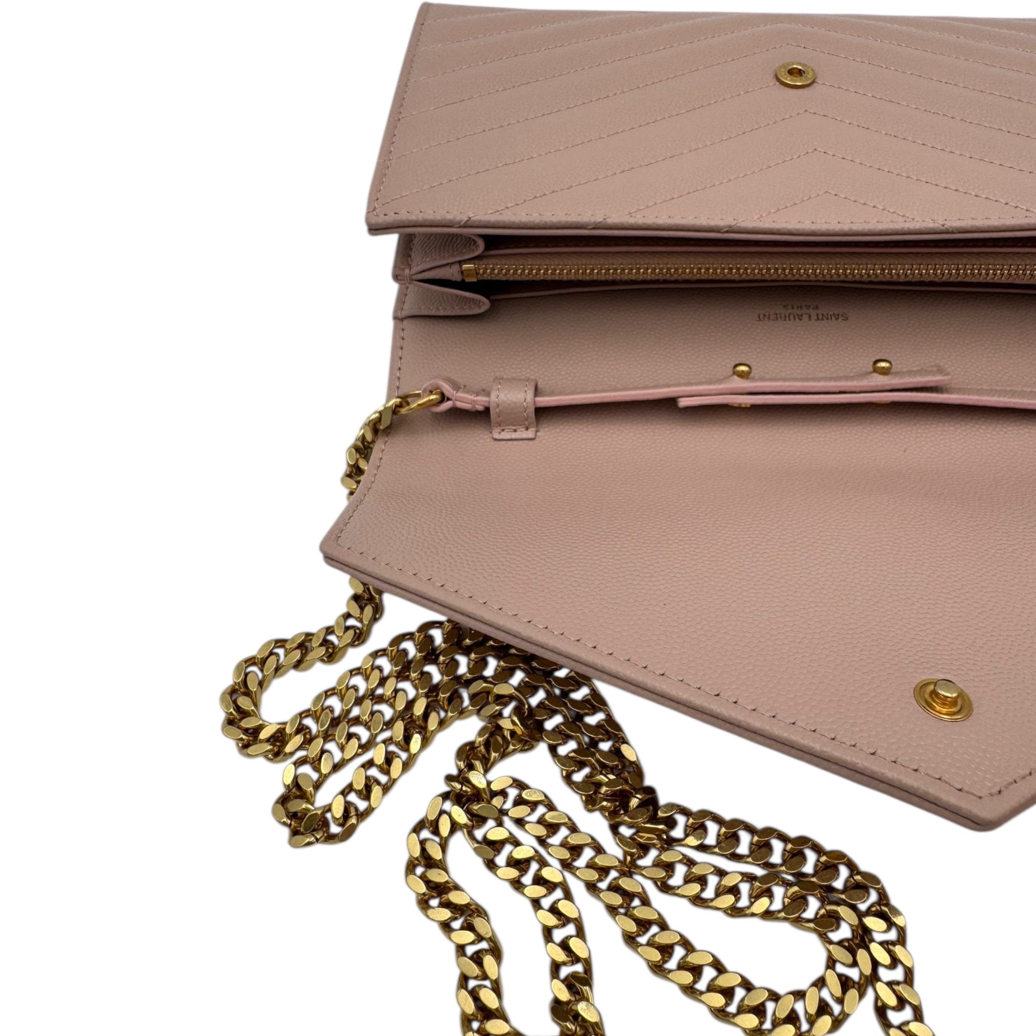 Yves Saint Laurent Cassandre Chain Wallet Light Pink