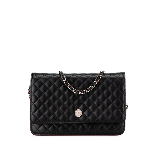 Chanel Microquilted Wallet On Chain Black Lambskin