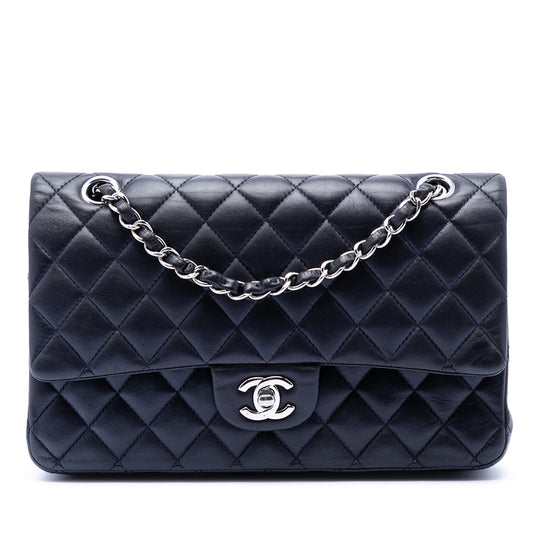 Chanel Classic Double Flap Medium Blue Lambskin Silver