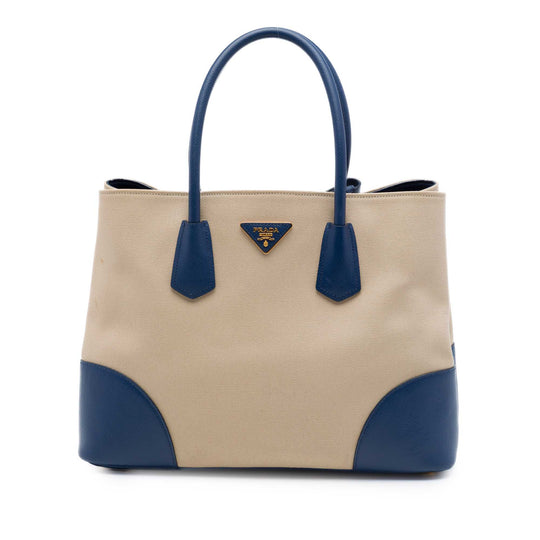 Prada Canapa Double Satchel Large Beige Canvas
