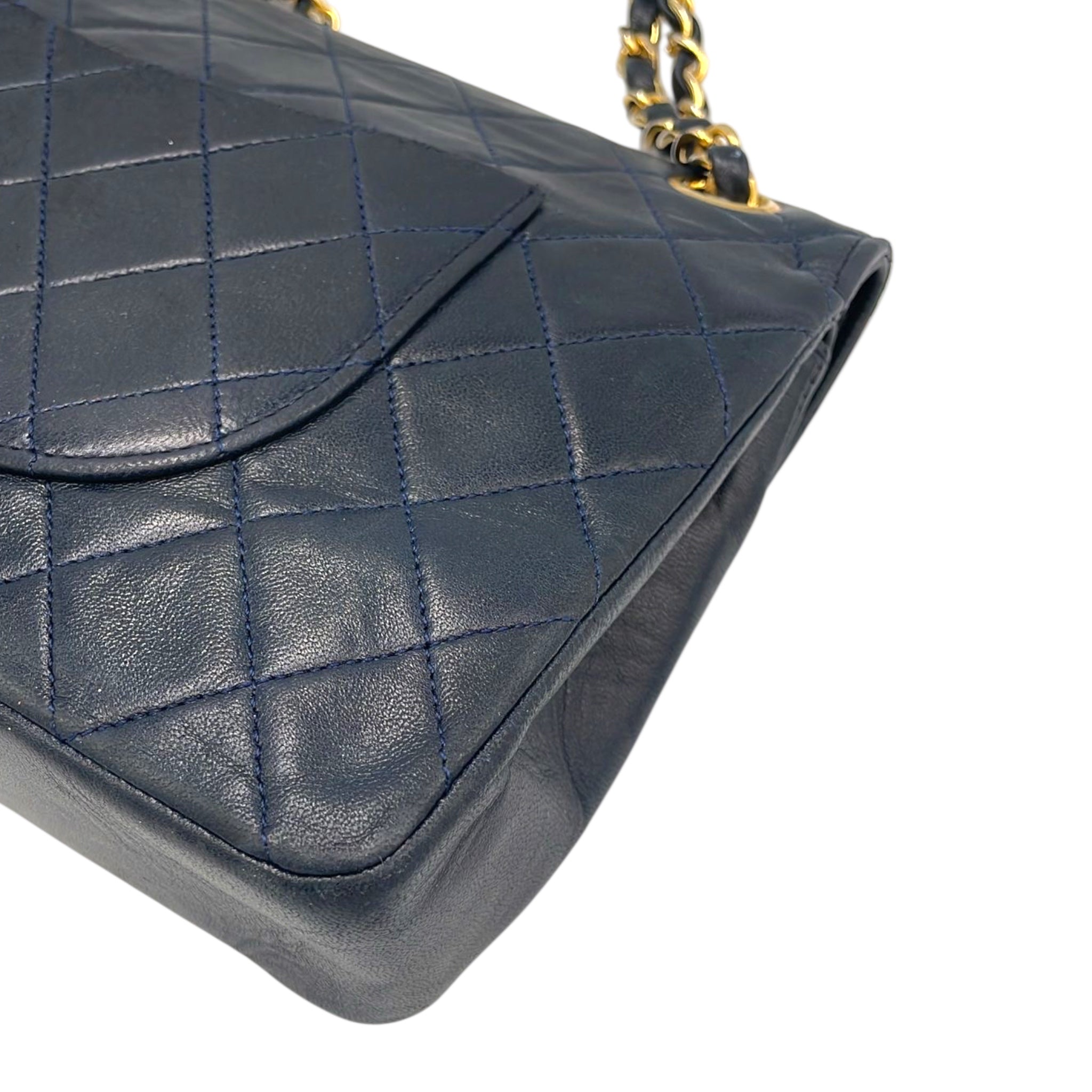Chanel Classic Double Flap Small Blue Lambskin Gold