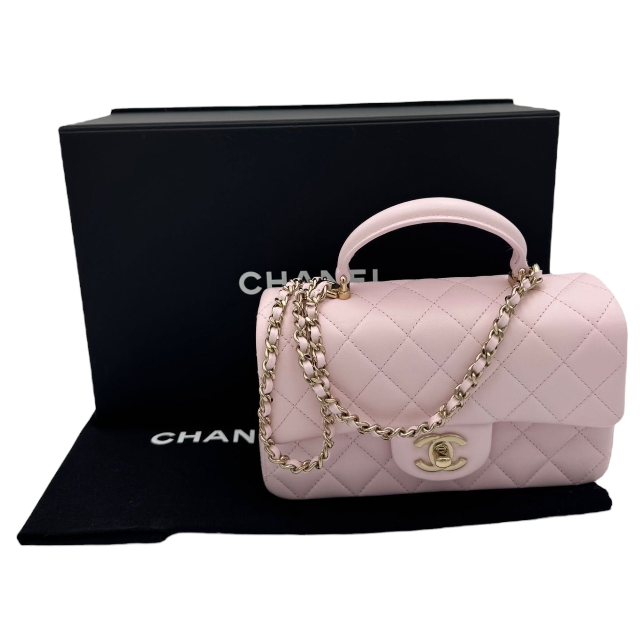 Chanel 22P Top Handle Rectangular Mini Light Pink Lambskin Gold