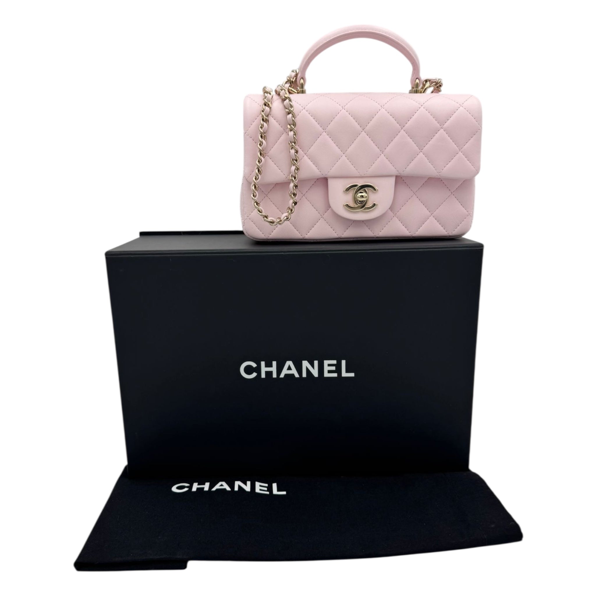 Chanel 22P Top Handle Rectangular Mini Light Pink Lambskin Gold