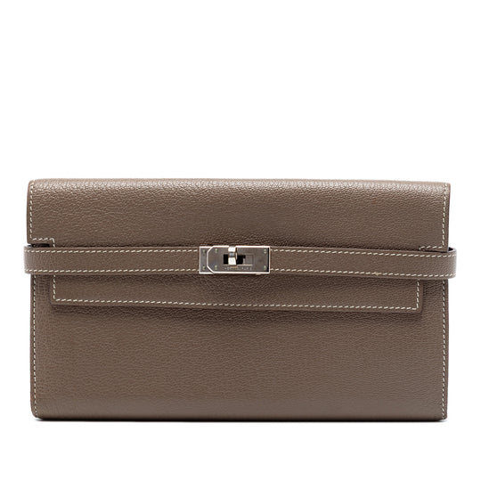 Hermès Kelly Longue Wallet Etoupe Epsom Palladium