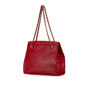 Chanel CC Turn Lock Chain Tote Red Caviar Gold