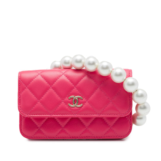 Chanel Maxi Pearls Clutch with Chain Pink Quilted Lambskin