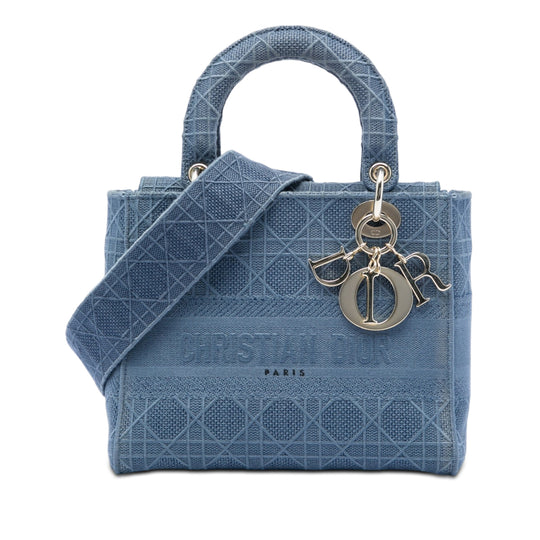 Dior Lady D Lite Medium Blue Embroidered Canvas