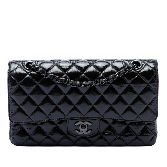 Chanel Classic Double Flap Medium Shiny Crumpled Black Calfskin So Black