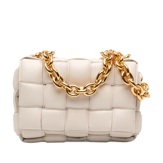 Bottega Veneta Padded Chain Cassette White Nappa Leather Gold Hardware