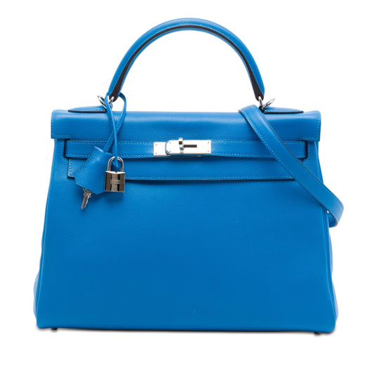 Hermès Kelly II Retourne 32 Blue Clemence Palladium