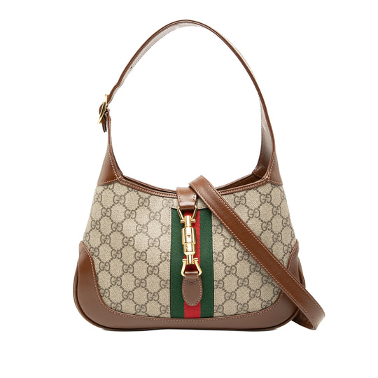 Gucci Jackie 1961 Small Beige GG Supreme Canvas Calfskin