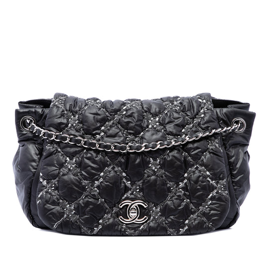 Chanel Paris-Byzance Tweed On Stitch Bubble Accordion Flap Black Nylon