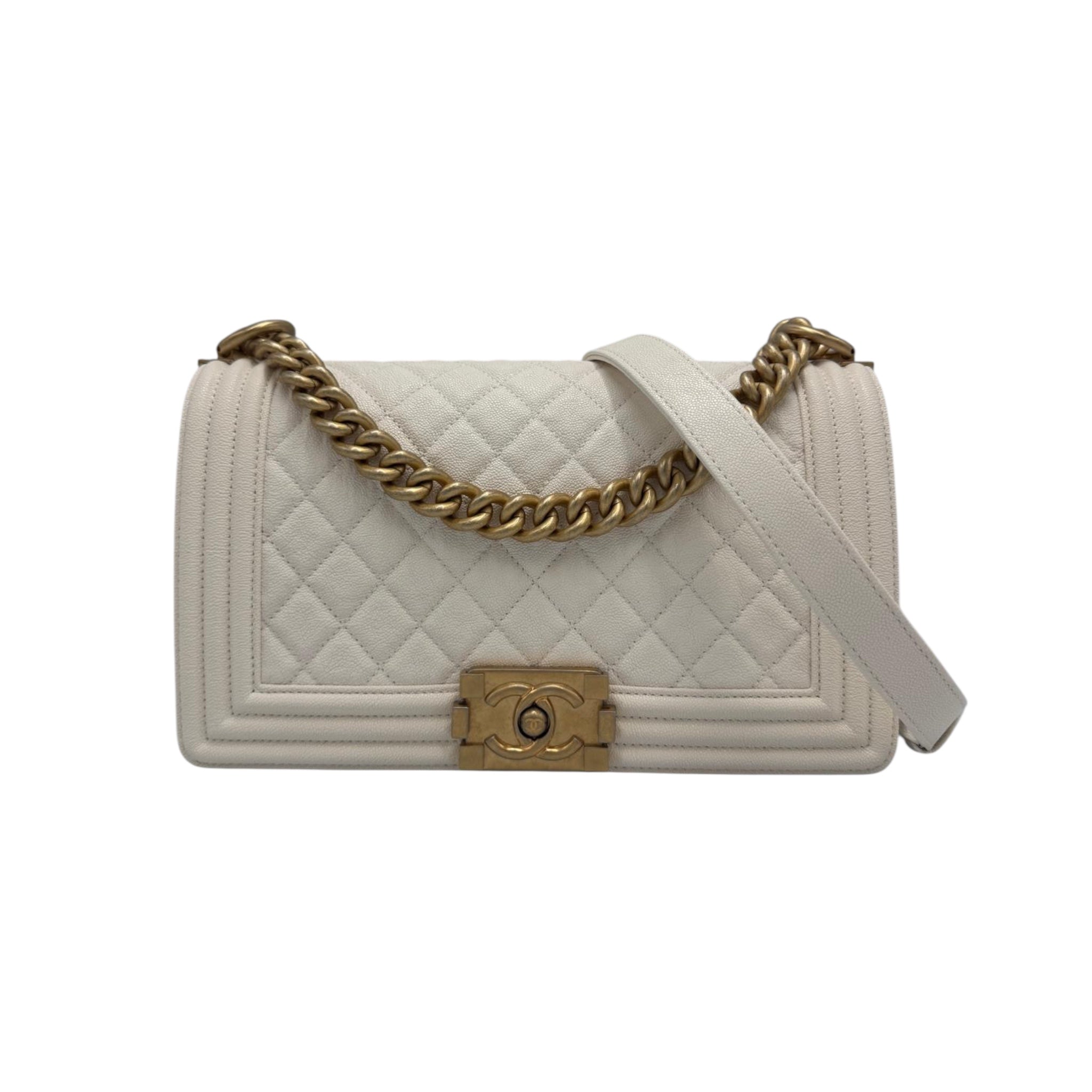Chanel Boy New Medium White Lambskin Gold