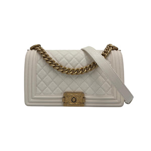 Chanel Boy New Medium White Lambskin Gold