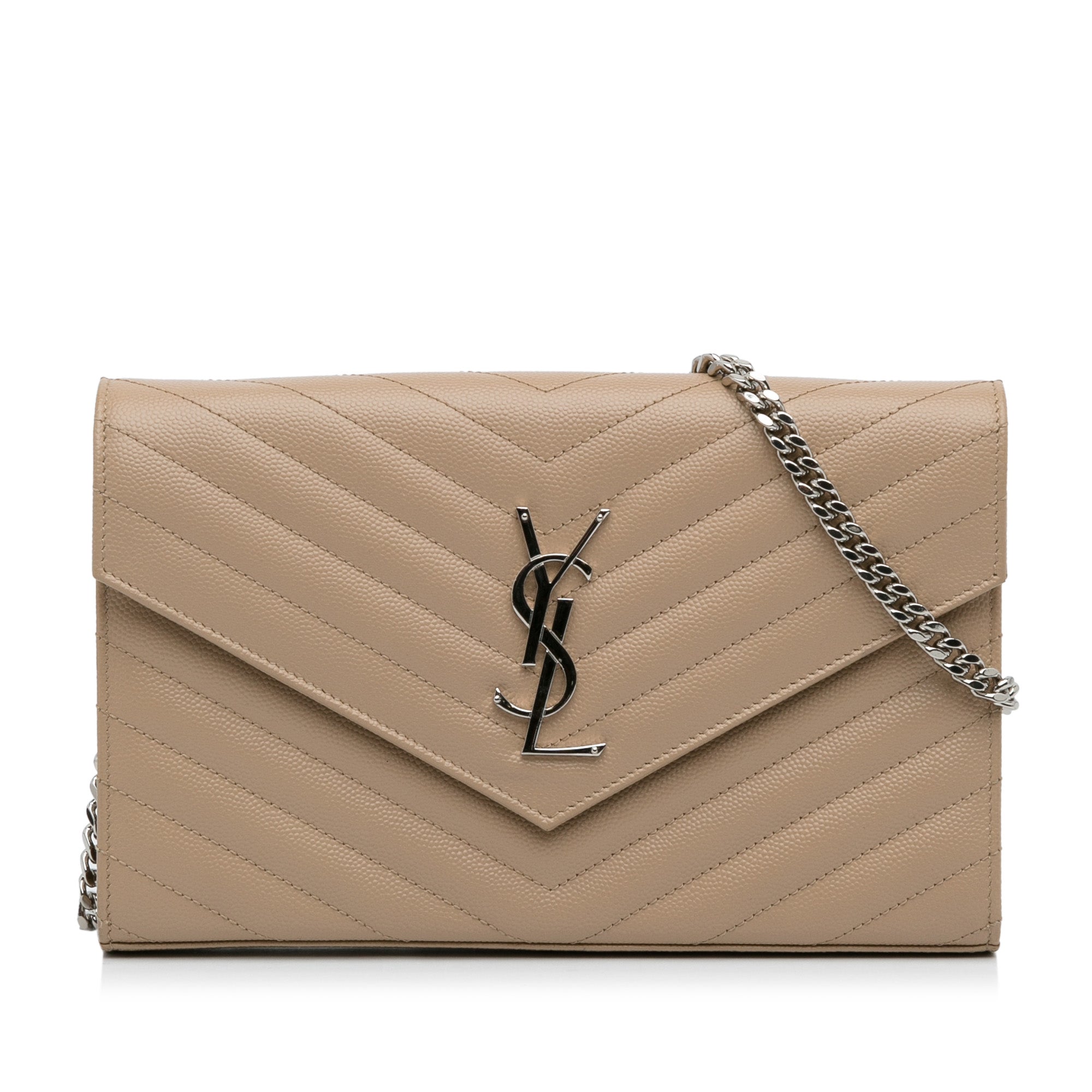 Yves Saint Laurent Envelope Wallet On Chain Brown Chevron Matelasse
