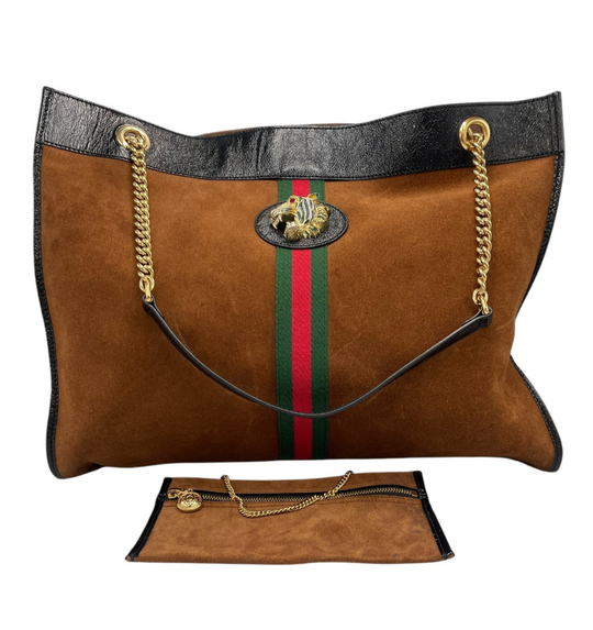 Gucci Shopper Brown Suede Gold