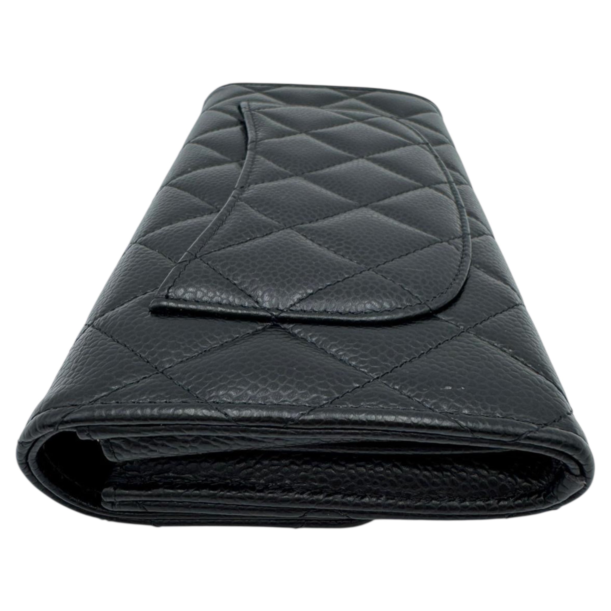 Chanel Classic Long Flap Wallet Black Caviar Gold