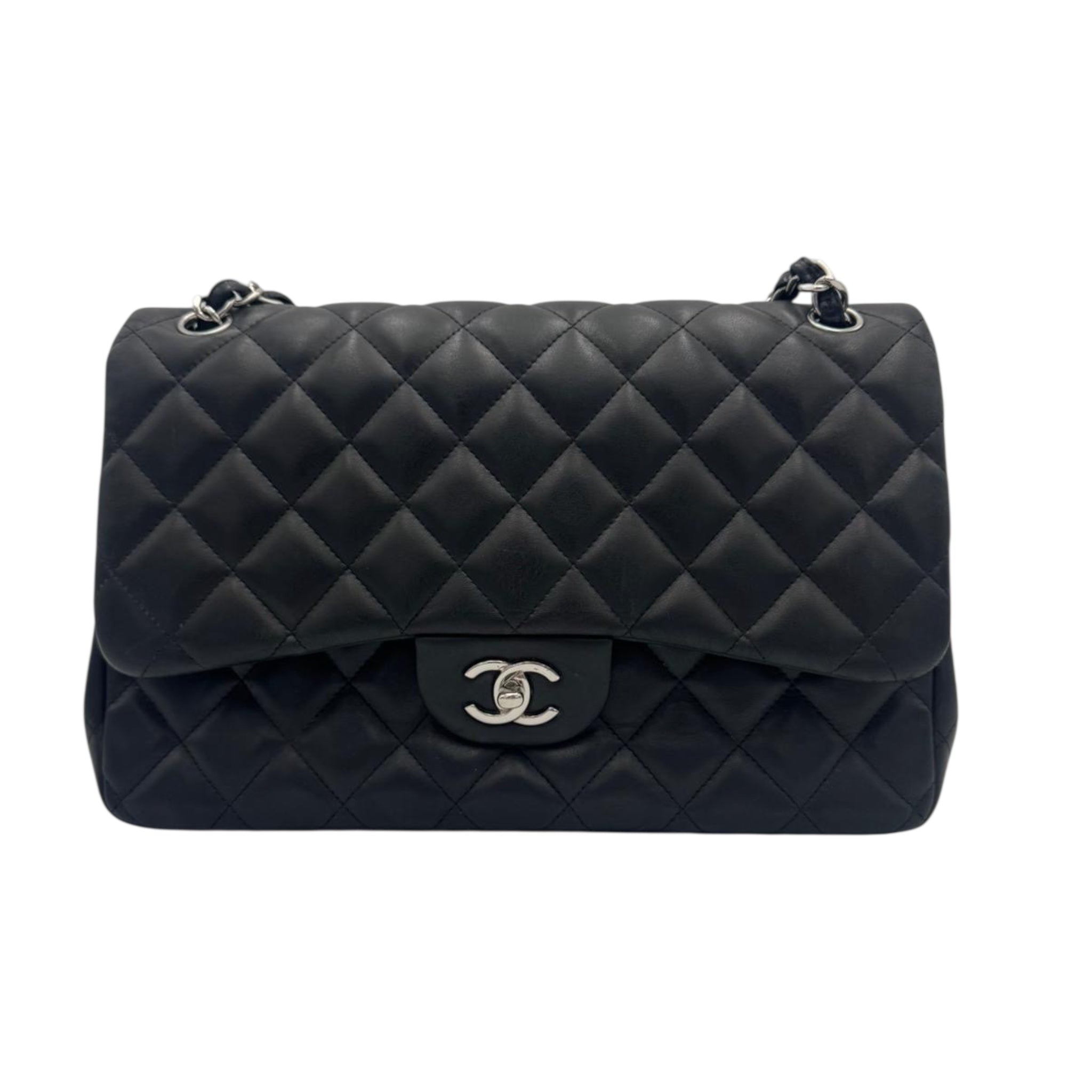 Chanel Classic Double Flap Jumbo Black Calfskin Silver
