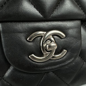 Chanel Classic Single Flap Jumbo Black Lambskin Silver