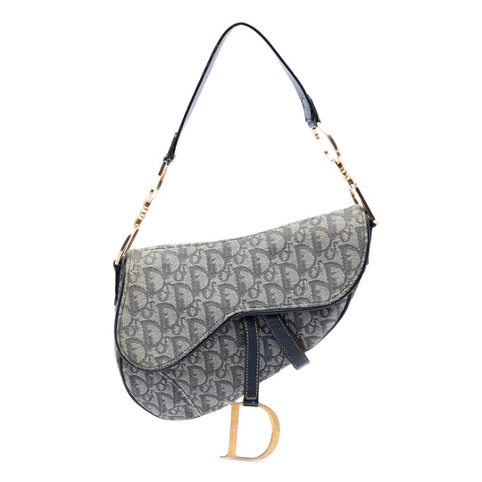 Dior Diorissimo Saddle Blue Canvas Calfskin